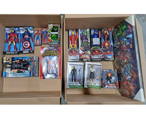 Marvel mixed group including: Hasbro Avengers figures; Metals Die Cast Black Widow, DC Comics Arrow figures; plus others; wit