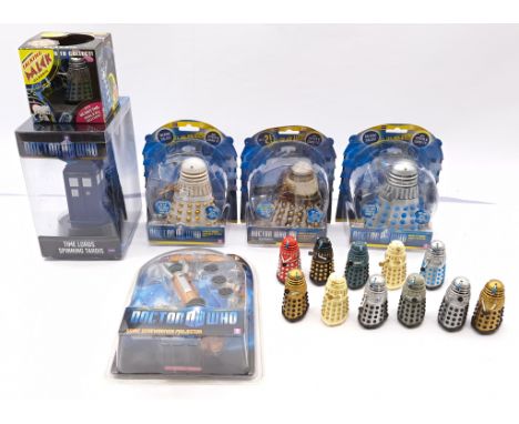 Character Doctor Who group including: Sound FX Dalek x3, Micro Talking Dalek, Time Lords Spinning Tardis, Sonic Screwdriver P