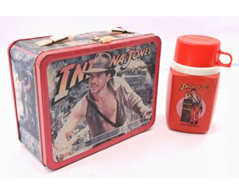 Thermos Indiana Jones Temple of Doom 1984 metal lunchbox, with clean plastic flask/thermos, scratches throughout and some are