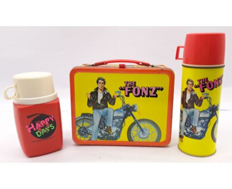 Happy Days, "The Fonz" 1976 Metal Lunchbox &amp; King-Seeley Thermos/Flask x2, Paramount Pictures, made in USA, generally Fai