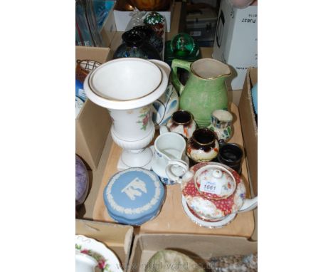 A quantity of china including a Wedgwood trinket dish with lid, Prinknash Coffee Cup,  a pair of matching German Vases, a sma