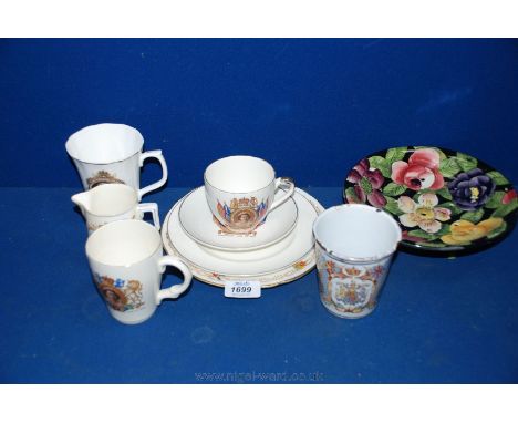 A quantity of commemorative china including small Edward Vll and Alexandra Jug, Coronation Mug 2nd June 1953, also a Coronati
