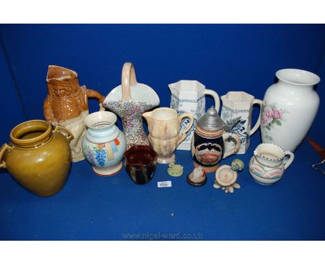 A quantity of china including a pair of graduated blue Royal Worcester Jugs a/f, pretty Tuscan basket, Tuscan hand painted Va