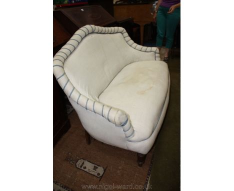 A white fabric covered Salon Sofa with rope twist detail, standing on turned front legs
