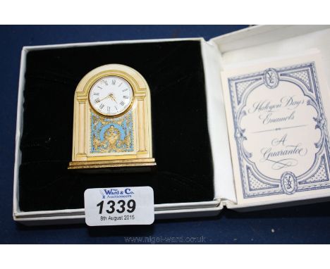 A boxed Halcyon Days miniature enamel quartz Clock