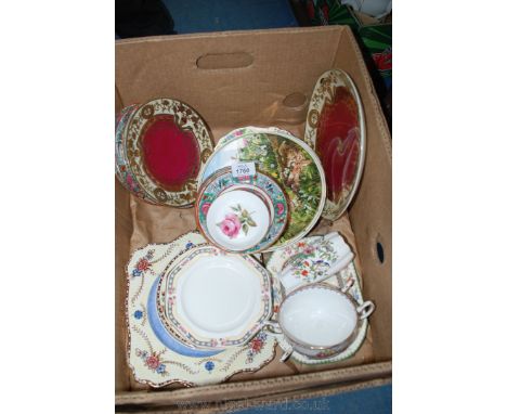 A quantity of Japanese porcelain items in pink including five Plates and five Saucers,, other Japanese china including a Sand