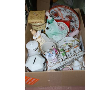 A quantity of China including a Royal Worcester Palissy pin dish boxed, a Jackson's of Piccadilly Tea Caddy,, two Royale Coun