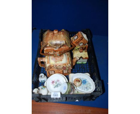 A quantity of china including a Cottage ware teapot, biscuit barrel, jug, sugar bowl and marmalade pot with lid, some a/f, mi