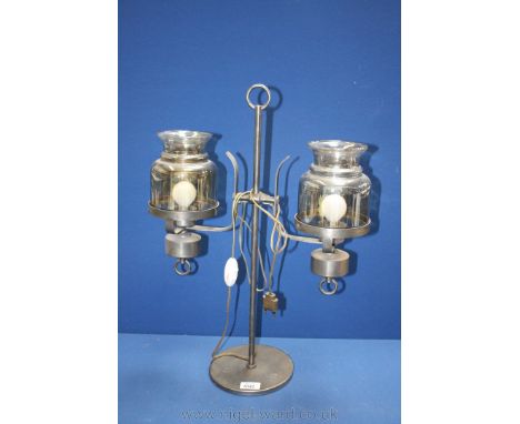 A French metal twin Table Lamp with glass shades.