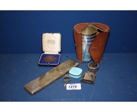 A quantity of miscellanea including a Triumph German lighter, two enamelled Pillboxes, boxed Shrewsbury School Inter-house Bo
