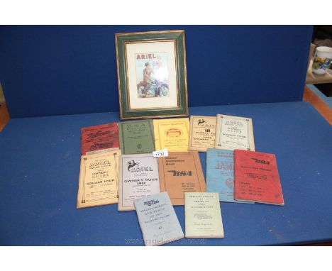 A small quantity of Owners Handbooks, specifications, instructions etc including Prices of 1953 and 1954 Motorcycles, 'Veloce