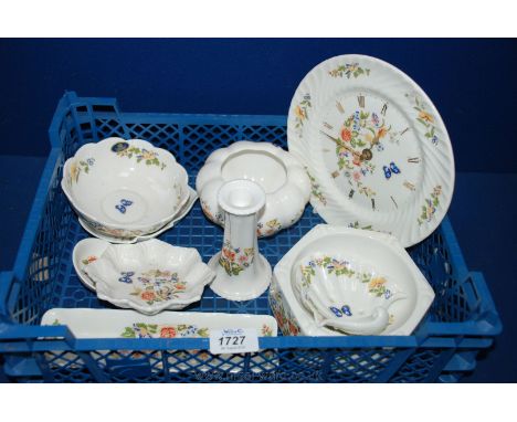 A quantity of Aynsley ''Cottage Garden'' china trinkets, including Clock, Candlestick, Pen Tray, hexagonal Bowl, shell Dish, 