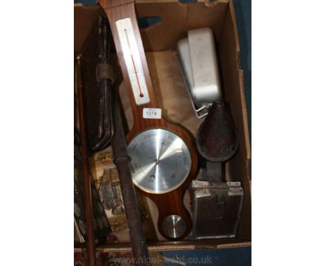 A quantity of miscellanea including a gent's travel vanity Wallet embossed with an Egyptian scene, a copper hunting horn, a b