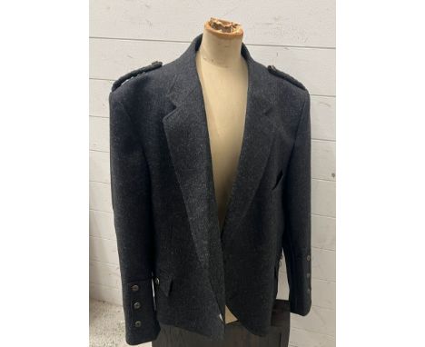 A Scottish Argyle kilt jacket size 52r 100% wool by Hector Russell, Kilt maker with waistcoat 