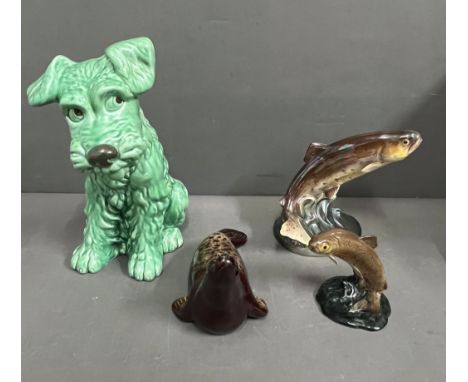 A Beswick jumping trout and a Sylvac terrier 