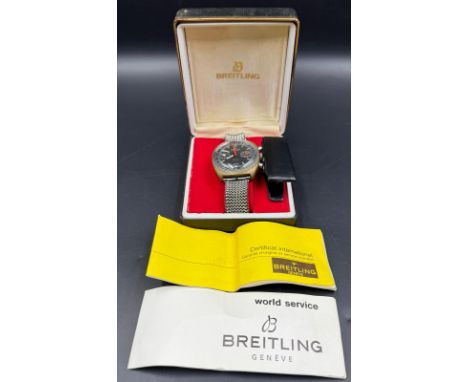 A vintage 1975 Breitling Datora wristwatch 2018 / 420 917 with box papers but not original bracelet.
