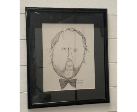 A signed self portrait of Willie Rushton titled "From Memory" and dated 1990