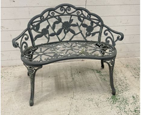 Small metal garden bench with flora work (H77cm W102cm D43cm)