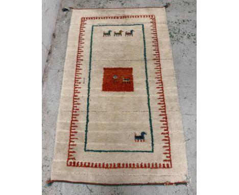 Aztec style rug with alpaca symbols 150cm x 92cm Condition Report wear to edges, general wear to rug&nbsp;
