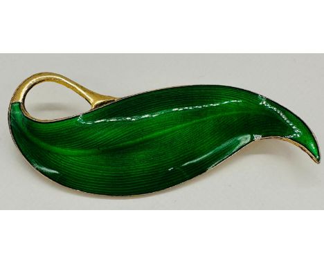 Finn Jensen of Norway sterling silver yellow enamel leaf brooch