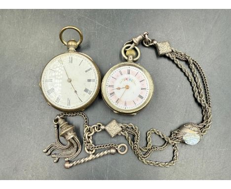 Two silver pocket watches, a ladies etched enamel faced continental one marked 800 and one other AF