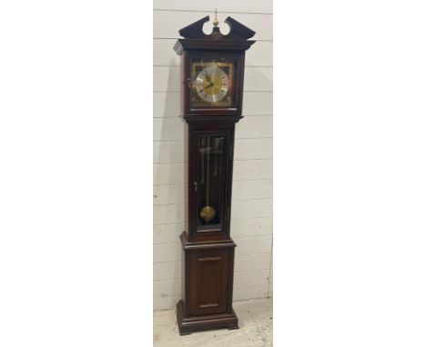A mahogany Tempest Fugit grandfather clock (H170cm W28cm D18cm)