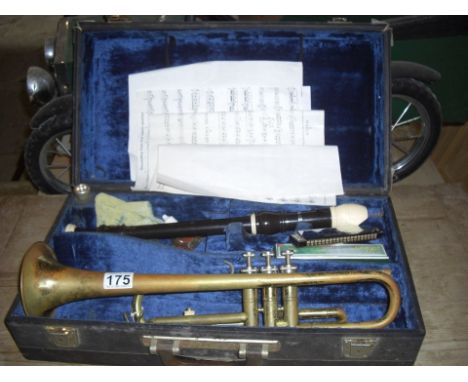 Trumpet and recorder in case