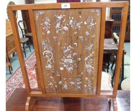 A firescreen with mother of pearl inlaid panel, 67cm high x 56cm wide Condition Report: Available upon request