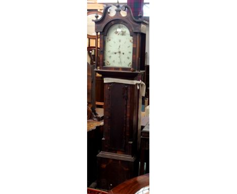 An inlaid mahogany longcase clock with painted face Condition Report: Available upon request