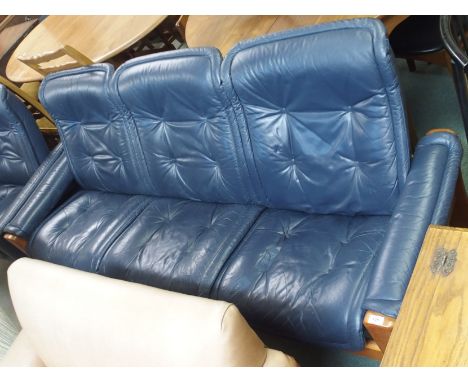 A blue leather Ekorness Stressless three seater sofa, 91cm high x 195cm wide Condition Report: Available upon request
