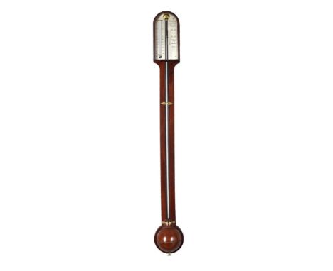 A WILLIAM IV/EARLY VICTORIAN MAHOGANY MERCURY STICK BAROMETERCrichton, London, circa 1835The arched glazed silvered Vernier s