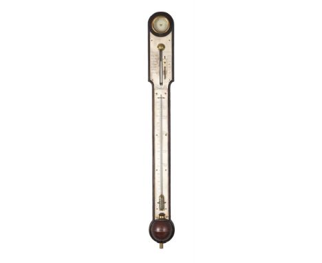 A FINE GEORGE III MAHOGANY BAYONET-TUBE MERCURY STICK BAROMETER WITH LARGE SCALE THERMOMETERNairne and Blunt, London, circa 1