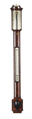 Y A FINE REGENCY MAHOGANY FLAT-TO-THE-WALL BOWFRONTED MERCURY STICK BAROMETERA. and H. Fraser, London, early 19th centuryWith
