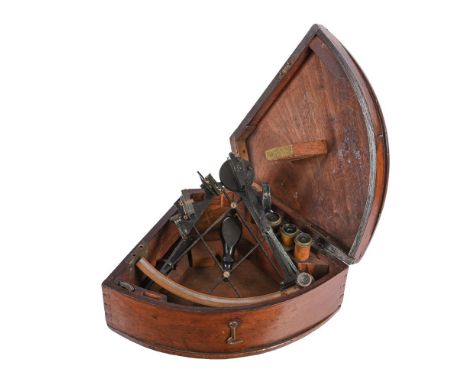 A VICTORIAN PATINATED BRASS SEXTANT Adie and Son, Edinburgh, mid 19th century The pierced diamond 'lattice' pattern frame wit