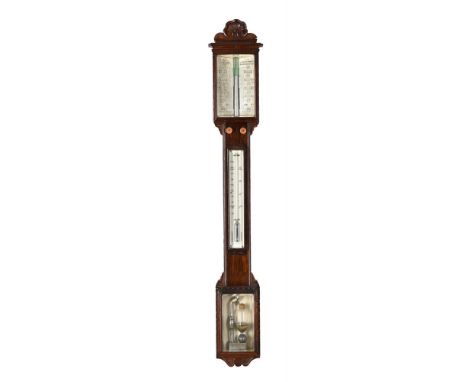 Y A VICTORIAN CARVED ROSEWOOD MERCURY STICK BAROMETER WITH VISIBLE CISTERNJ. Franks, Manchester, third quarter of the 19th ce