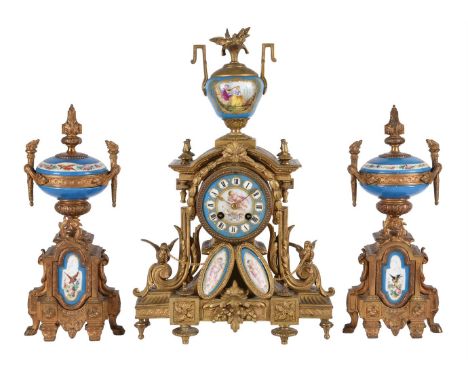 A FRENCH GILT METAL AND PORCELAIN MANTEL CLOCKUnsigned, Paris, circa 1875The eight-day countwheel bell striking movement with