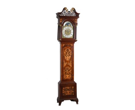 A DECORATIVE MAHOGANY AND FLORAL MARQUETRY QUARTER-CHIMING EIGHT-DAY LONGCASE CLOCKThe dial signed for Henry Lane, Bristol, l