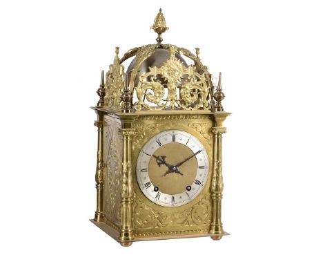 A BRASS QUARTER-STRIKING LANTERN MANTEL CLOCKThe movement by Winterhalder and Hoffmeier, Schwaerzenbach, late 19th centuryThe