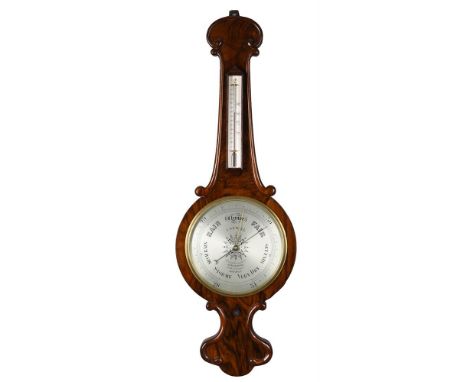 A VICTORIAN WALNUT MERCURY WHEEL BAROMETER WITH TWELVE-INCH DIALJ. Sewill, Liverpool and London, circa 1860The 12 inch star-c