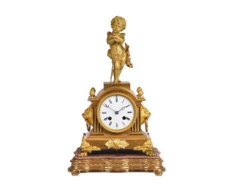 A FRENCH ORMOLU FIGURAL MANTEL CLOCKThe movement stamped for Achille Brocot, Paris, circa 1875The circular eight-day two trai