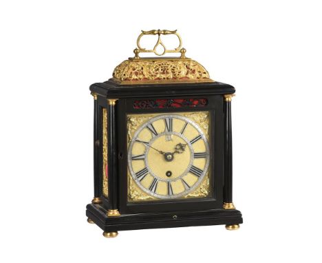 Y A GILT BRASS MOUNTED EBONY BASKET-TOP TABLE TIMEPIECE WITH SKELETONISED DIALThe movement by Phillips Brothers, London, circ