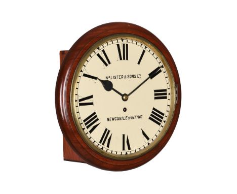 A VICTORIAN MAHOGANY FUSEE DIAL WALL TIMEPIECEThe dial signed for William Lister and Sons Limited, Newcastle-Upon-Tune, late 