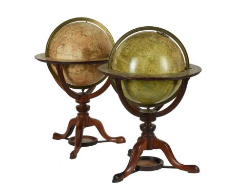 A FINE PAIR OF GEORGE III/REGENCY 12 INCH LIBRARY TABLE GLOBES Thomas Bardin and William & Samuel Jones, London, 1817 and 180