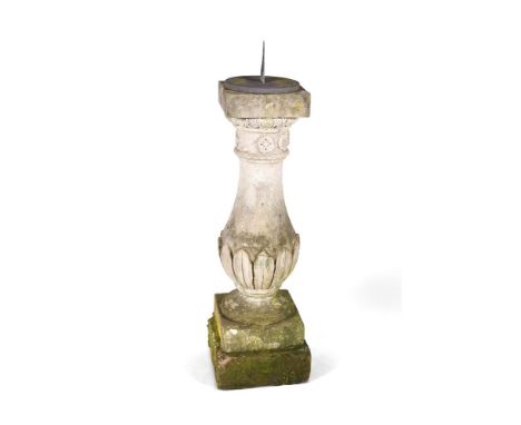 A VICTORIAN ENGRAVED SLATE GARDEN SUNDIAL ON SCULPTED LIMESTONE PLINTHRichard Melvin, London, mid 19th centuryThe 10 inch cir