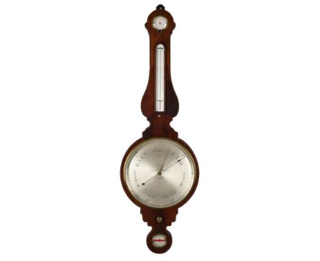 A REGENCY MAHOGANY MERCURY WHEEL BAROMETER WITH TWELVE-INCH DIALDominic Bolongero, Manchester, early 19th centuryThe 12 inch 