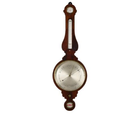 A REGENCY MAHOGANY MERCURY WHEEL BAROMETER WITH TWELVE-INCH DIALDominic Bolongero, Manchester, early 19th centuryThe 12 inch 