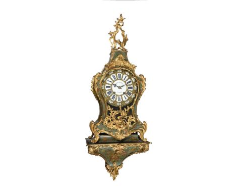 A FINE FRENCH LOUIS XV ORMOLU MOUNTED 'VERNIS MARTIN' BRACKET CLOCK WITH WALL BRACKETThe dial signed for Guerbois, Paris, the