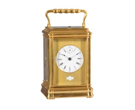 A FINE FRENCH GILT BRASS GORGE CASED REPEATING CARRIAGE CLOCK WITH SUBSIDIARY SECONDSLeRoy and Fils incorporating escapement 