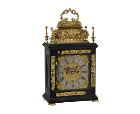 Y A FINE WILLIAM III BRASS MOUNTED EBONY TABLE CLOCKWilliam Jourdain, London, circa 1700The five finned pillar bell striking 