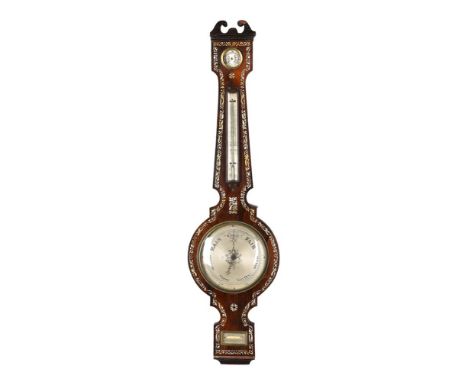 Y AN EARLY VICTORIAN MOTHER-OF-PEARL INLAID ROSEWOD MERCURY WHEEL BAROMETERA. Pastorelli, London, circa 1830The 8 inch circul